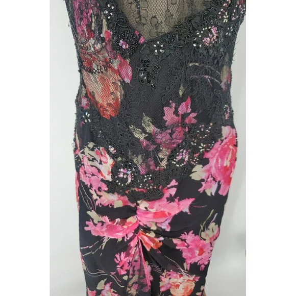 Ricki Freeman Teri Jon Silk Floral Sequin Beaded Halter Maxi Dress Sz 12 - Picture 10 of 16